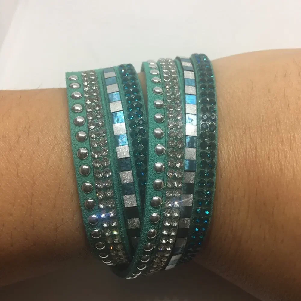 Mix Stud Slit Layer Wrap Bracelet - Teal